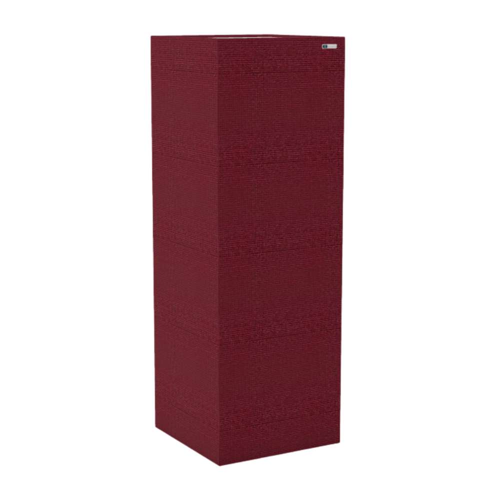 Standard Tummel GIK Acoustics Soffit Corner Bass Trap in a deep burgundy fabric finish designed to improve low-frequency acoustic performance