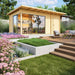 A sunlit corner view of the GardenHouse24 USA Starla 44B ALU Garden Room, featuring a relaxing seating area and wide glass panels