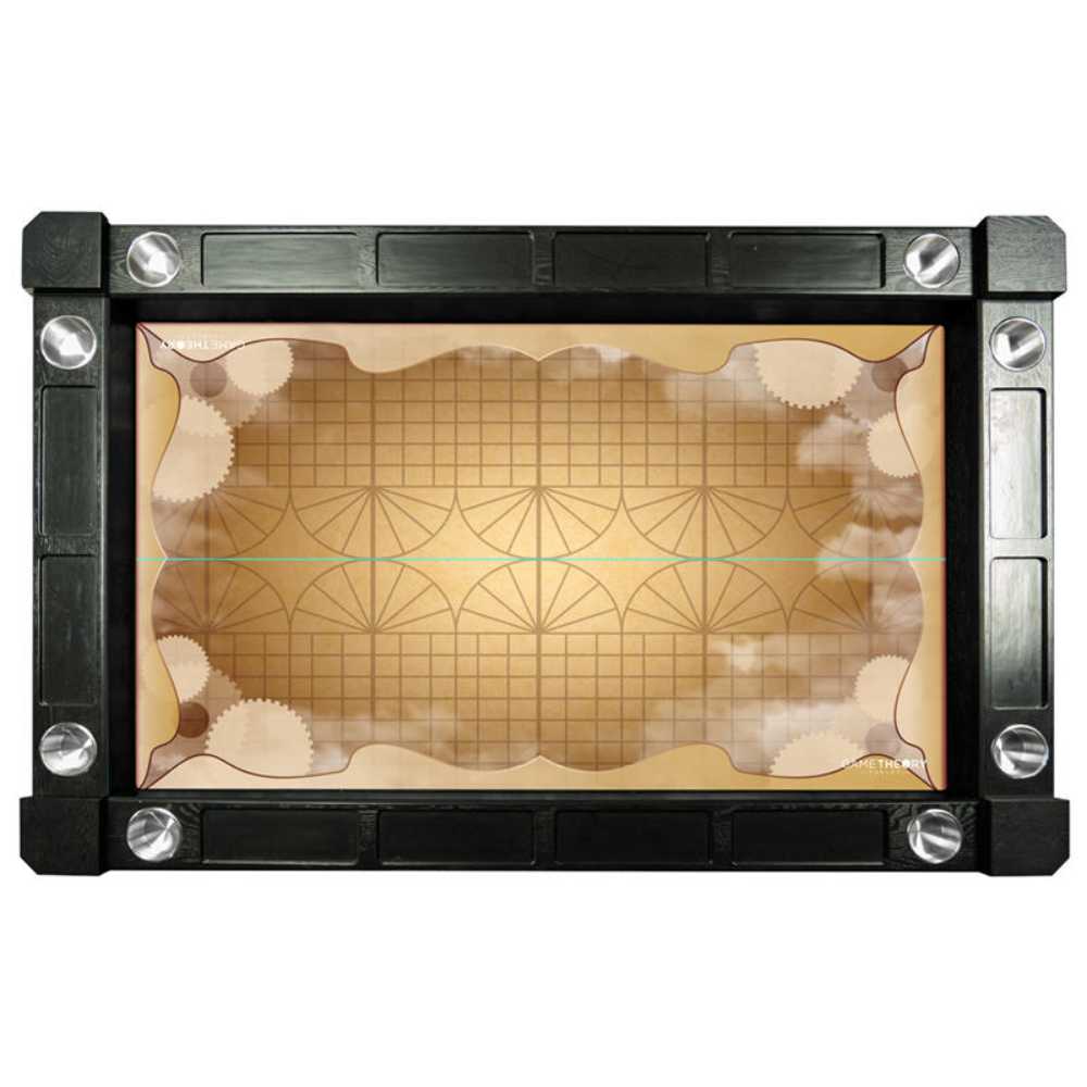 Steampunk Game Theory Tables Neoprene Game Mat with a sepia-toned board map