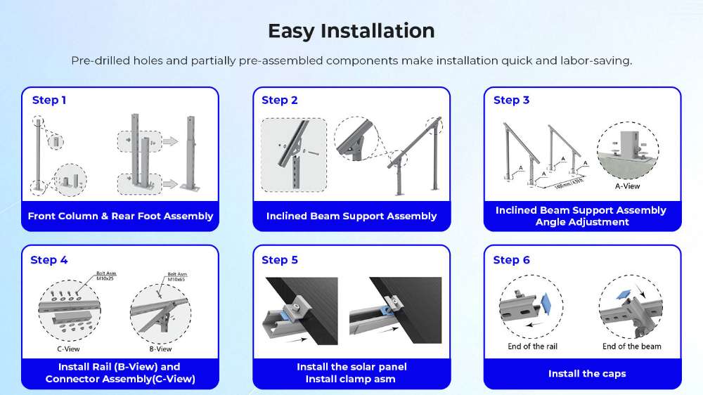 Step-by-step installation guide for Sun Gold Power Modular & Expandable Ground Mount Brackets with pre-drilled, easy-to-assemble components