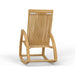 Straight-on back view of Westminster Teak Aria Rocker shows evenly spaced wooden slats and a sturdy frame