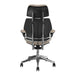 Straight rear view of Crate & Barrel Humanscale® Freedom Headrest Natural Linen Office Chair with exposed back support, armrests, and five-wheel base
