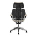 Straight rear view of Crate & Barrel Humanscale® Freedom Headrest White Boucle Office Chair showing the exposed back support frame and chrome base