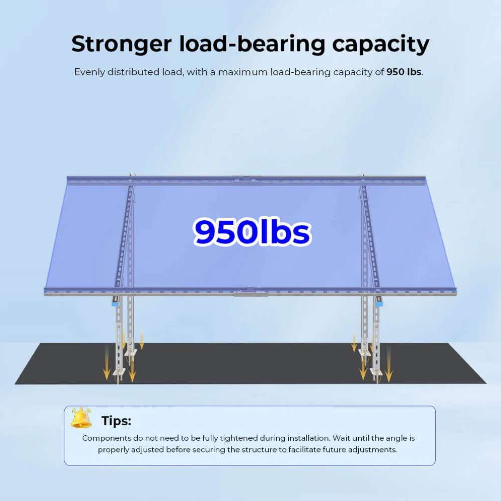 Strong Sun Gold Power Modular & Expandable Ground Mount Brackets with a 950 lb load capacity for secure solar panel support