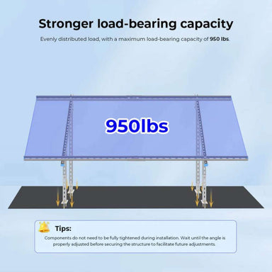 Strong Sun Gold Power Modular & Expandable Ground Mount Brackets with a 950 lb load capacity for secure solar panel support
