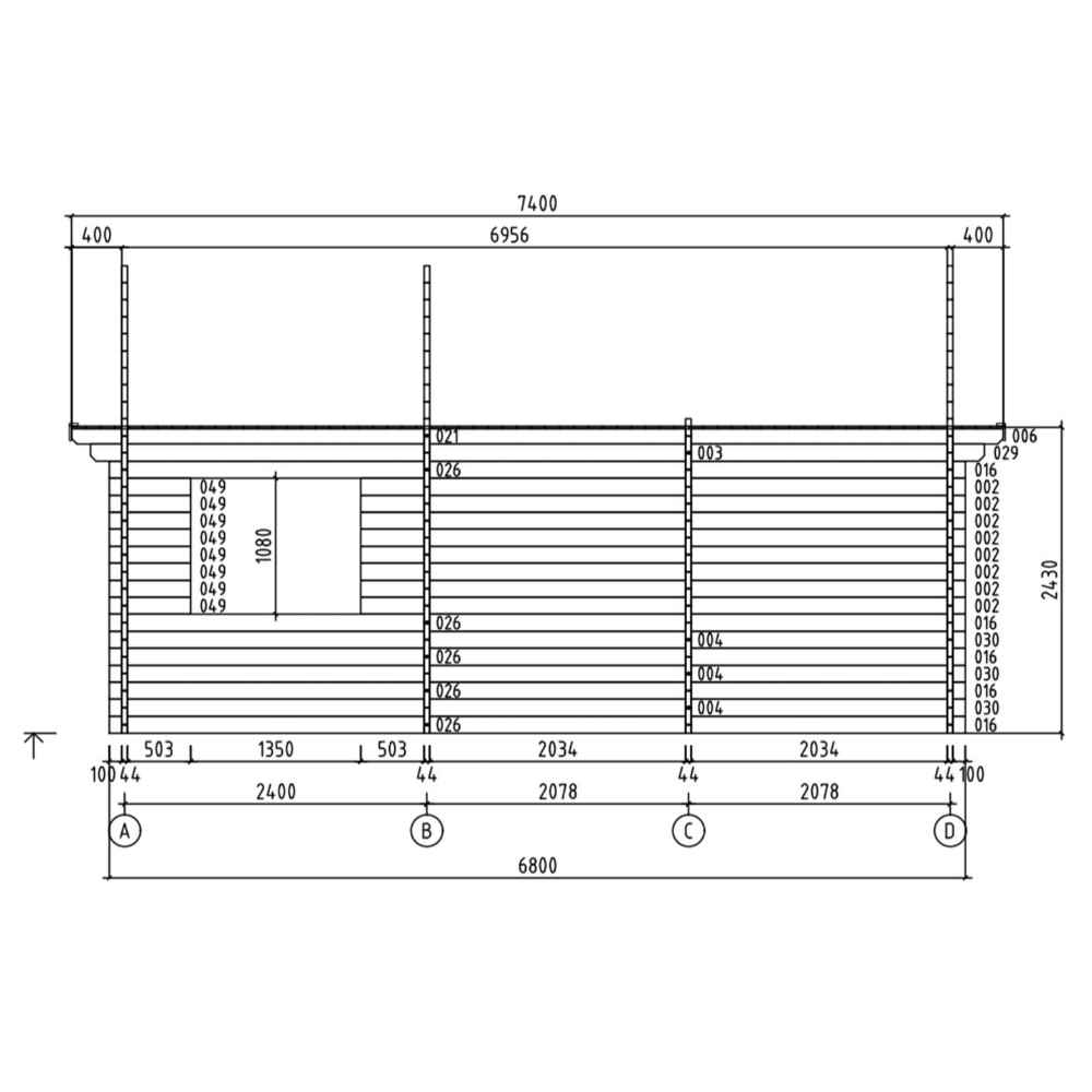 Structural diagram of the GardenHouse24 USA Farum 44 Garden Room shows the side view with wall section details and full dimensions