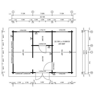 Structural diagram shows the interior wall configuration and measurements of GardenHouse24 USA Britt 44 Garden Room