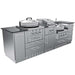 Studio view of Sunstone TexCajun 9ft Outdoor Kitchen Island Package with dual griddles, grill, and storage