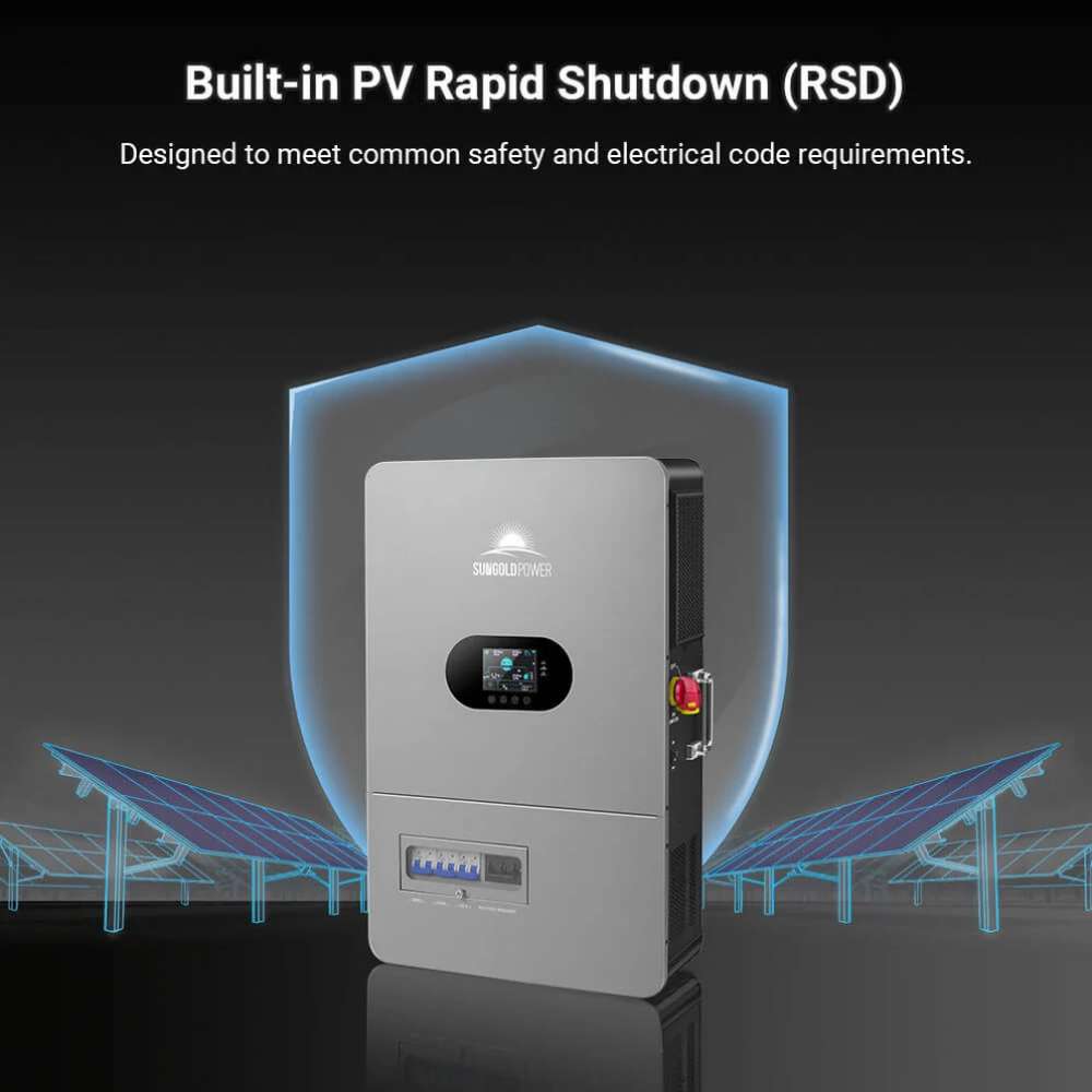Sun Gold Power 12000W All-in-One Off-Grid Solar Inverter featuring built-in PV rapid shutdown for improved solar system safety