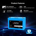 Sun Gold Power 12V 100Ah LiFePO4 Deep Cycle Lithium Battery shown with Bluetooth monitoring, 100A discharge, IP65 protection, and a five-year warranty