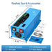 Sun Gold Power 4000W DC 24V Pure Sine Wave Inverter With Charger with dimensions, LCD remote, battery temperature sensor cable, and user manual
