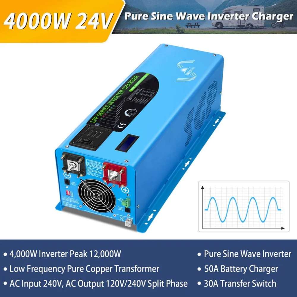 Sun Gold Power 4000W DC 24V Split Phase Pure Sine Wave Inverter With Charger with 4000W output, 24V input, pure sine wave power, and split-phase capability