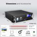 Sun Gold Power 48V 100Ah Server Rack LiFePO4 Lithium Battery with labeled dimensions, 93-pound weight, and included accessories such as cables, manual, communication cable, and mounting hardware
