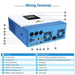 Sun Gold Power 5000W 48V Solar Charger Inverter [Parallel, 100A MPPT] with labeled wiring terminals identifying ports, cooling fans, LCD screen, and communication connections