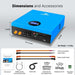 Sun Gold Power 5120Wh Wall-Mounted LiFePO4 Lithium Battery shown with its dimensions, front connection ports, and included cables, hardware, and user manual