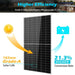 Sun Gold Power 550W Monocrystalline PERC Solar Panel infographic showing Grade A solar cells with a 21.3% conversion efficiency and energy flowing from sunlight to a battery