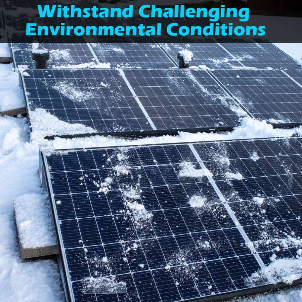 Sun Gold Power 550W Monocrystalline PERC Solar Panel installed on rooftops covered with snow to illustrate reliable performance in harsh winter conditions