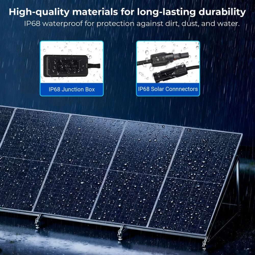 Sun Gold Power 590W Bifacial N-Type Monocrystalline Solar Panel Full Pallet (31 Panels) featuring IP68-rated junction box and solar connectors for weather-resistant durability