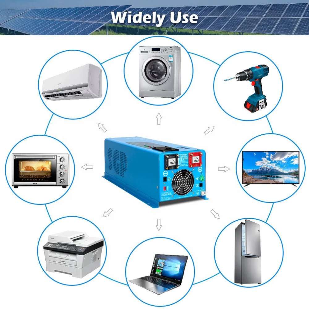 Sun Gold Power 6000W DC 24V/48V Split Phase Pure Sine Wave Inverter With Charger powering home appliances and workshop equipment