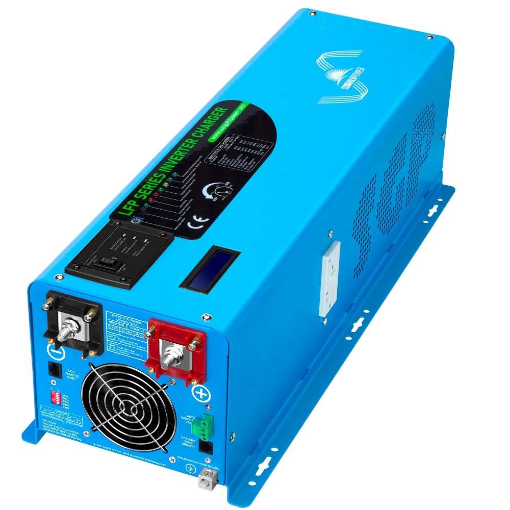 Sun Gold Power 6000W DC 24V/48V Split Phase Pure Sine Wave Inverter With Charger with LCD display, cooling fan, and heavy-duty metal housing