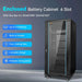 Sun Gold Power Enclosed Battery Cabinet 6 Slot with Bus Bar infographic showing six battery slots, built-in busbar, cooling fans, and lockable design