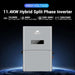 Sun Gold Power High Voltage 11400W Hybrid Split Phase Inverter with APS Transmitter displayed with key specifications including 11.4kW output, 18,240W PV input, 600V input, and 120/240V split-phase power