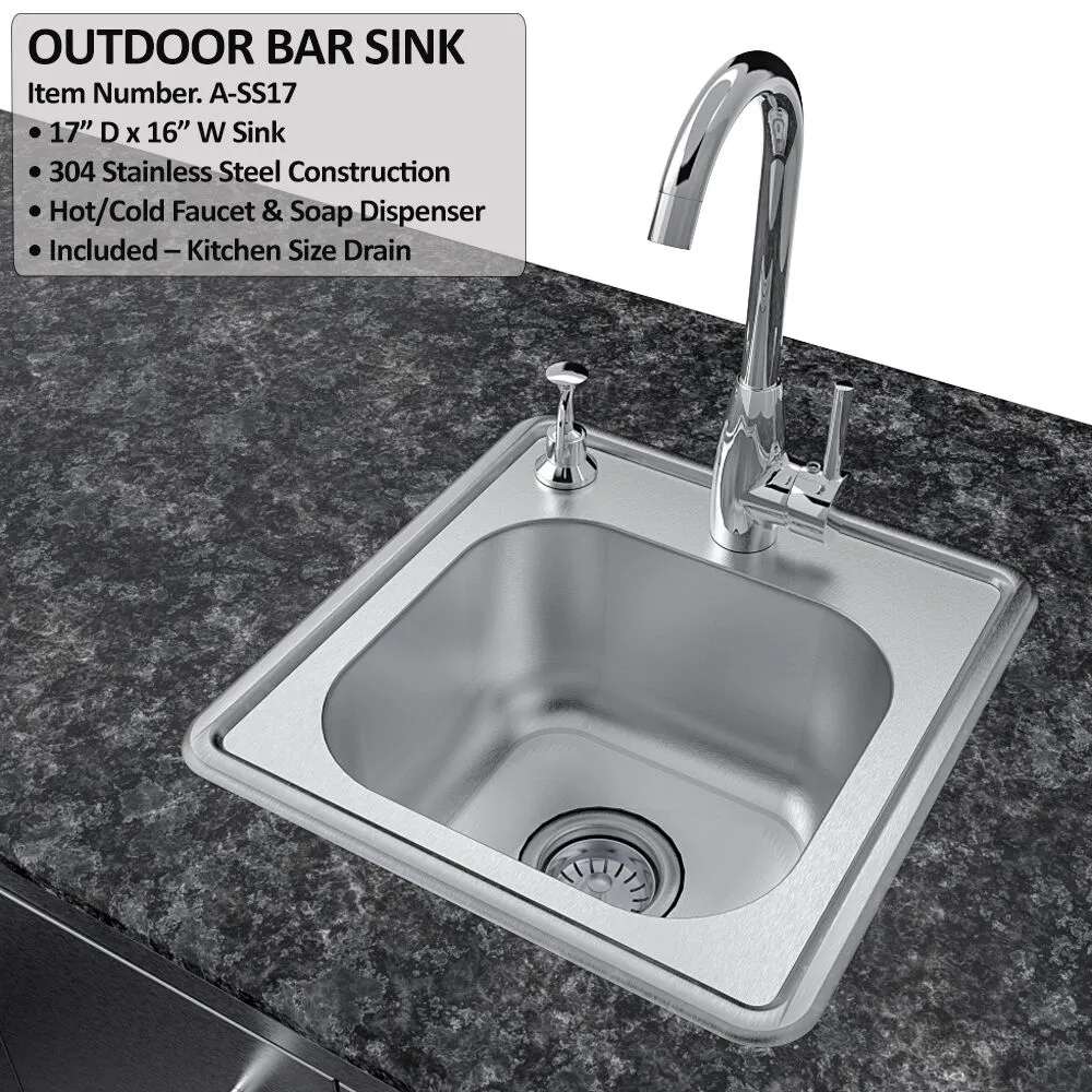 Sunstone Bayou 8ft 6in Outdoor Kitchen Island Package outdoor sink close-up with faucet and feature details