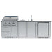 Sunstone Bayou 8ft 6in Outdoor Kitchen Island Package product view with grill, sink, cabinets, and refrigerator