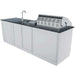 Sunstone Bayou 8ft 6in Outdoor Kitchen Island Package rear view showing grill back, sink, and full cabinet structure