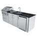 Sunstone Bayou 8ft 6in Outdoor Kitchen Island Package side angle with grill, sink, cabinets, and fridge