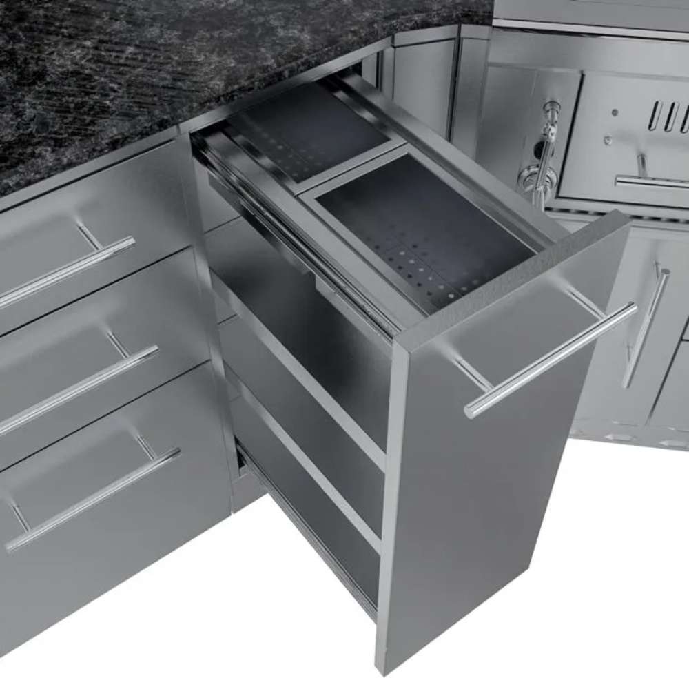 Sunstone Big-Texan 21ft Outdoor Cabinet large Island Package displaying a deep pull-out drawer with divided compartments