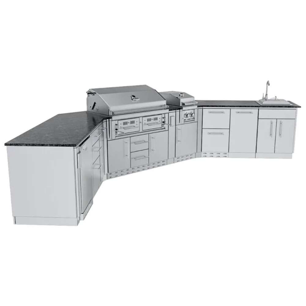 Sunstone Big-Texan 21ft Outdoor Cabinet large Island Package shown in a clean product view with grill, sink, and cabinets on a white background