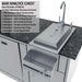 Sunstone Savanna 16ft Outdoor Cabinet Package with 60° Angle features an open outdoor fridge with shelves and door storage