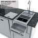 Sunstone Savanna 16ft Outdoor Cabinet Package with 60° Angle shows a covered bar sink and ice chest with faucet and drain