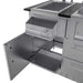 Sunstone Caprice 6ft 4in Outdoor Grill & Bar Sink Outdoor Island Package shows the cabinet under the sink open, revealing interior storage space and a mounted drawer