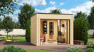 Surrounded by vibrant greenery, the GardenHouse24 USA Q Bic ALU 70G Garden Room features a bright, compact design perfect for relaxing outdoors