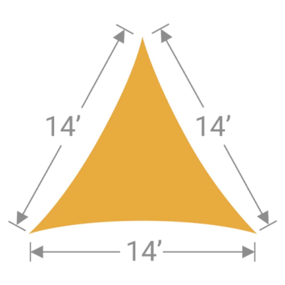 TS-14 Tenshon Equilateral Triangle Shade Sail dimension diagram showing a 14-foot equilateral triangle design