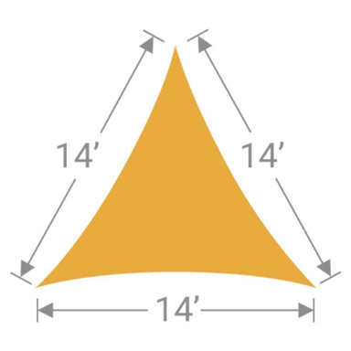 TS-14 Tenshon Equilateral Triangle Shade Sail dimension diagram showing a 14-foot equilateral triangle design