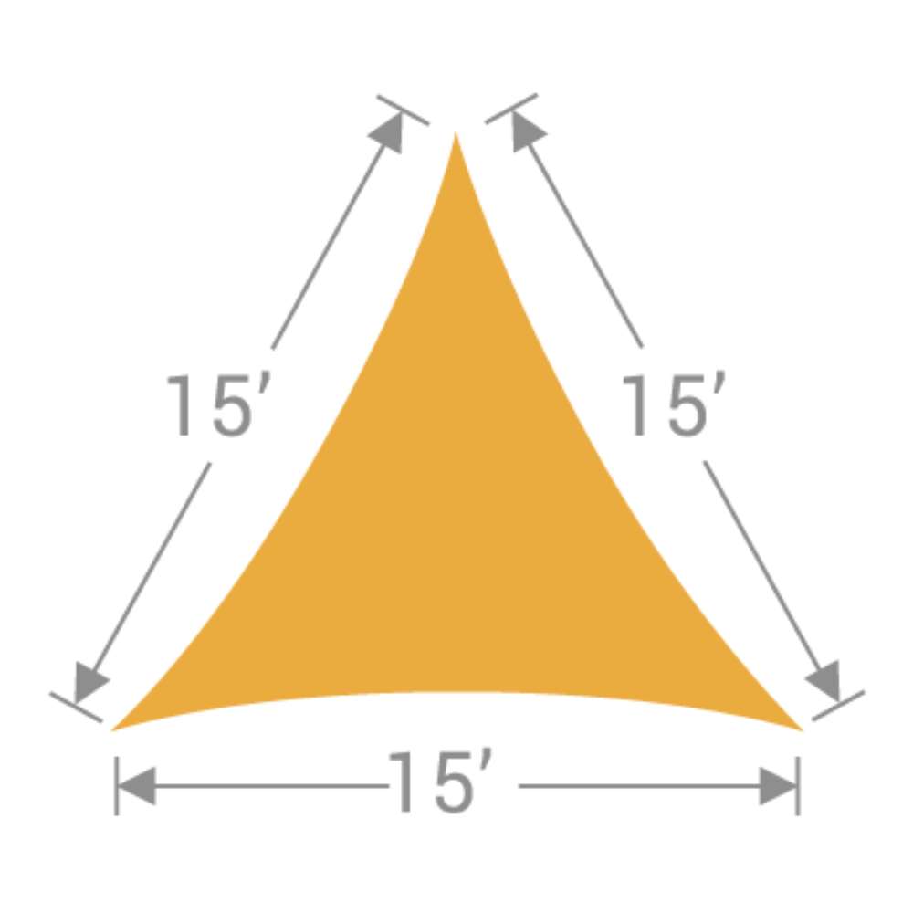 TS-15 Tenshon Equilateral Triangle Shade Sail dimension diagram showing a 15-foot equilateral triangle design