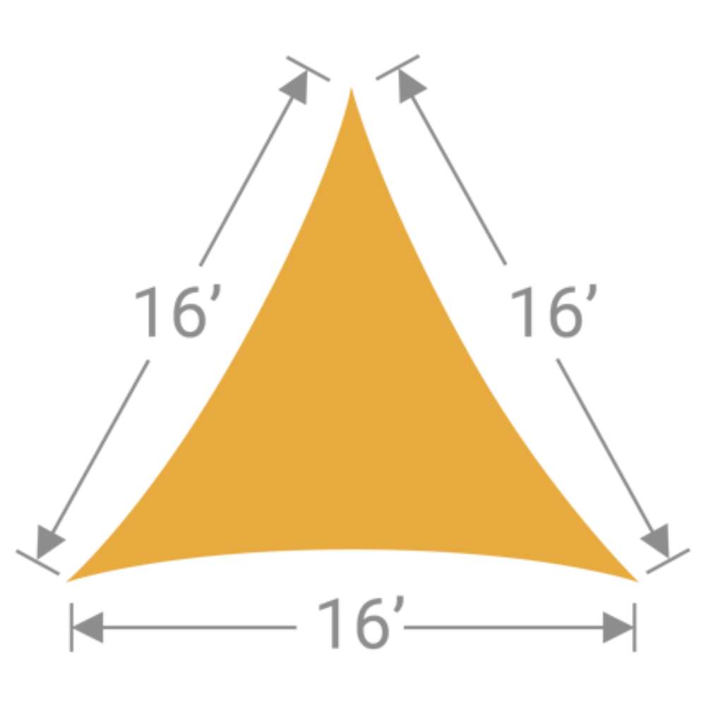 TS-16 Tenshon Equilateral Triangle Shade Sail dimension diagram showing a 16-foot equilateral triangle design