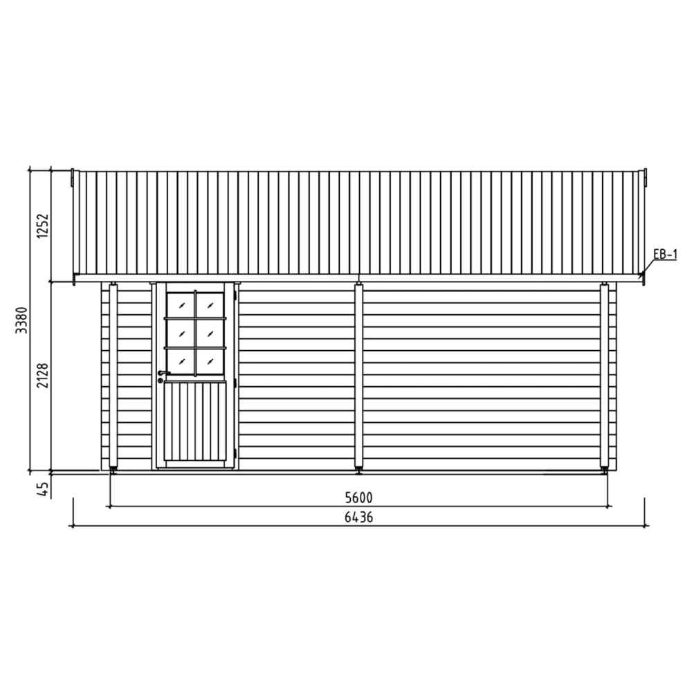 Technical elevation drawing of the GardenHouse24 USA Garage Bjarne 44 Garden Room displaying front dimensions and roof height