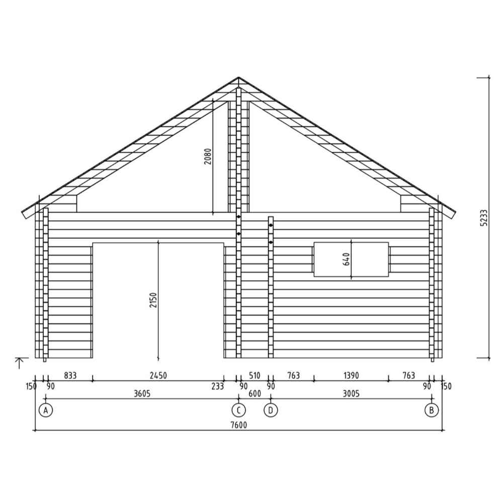Technical elevation drawing showcases structural dimensions of the GardenHouse24 USA Sauna Marit 90 Garden Room