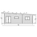 Technical elevation drawing with precise height and width measurements for the GardenHouse24 USA Harbord 70 Garden Room’s back facade