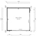 Technical floor plan displays exact measurements and layout for constructing GardenHouse24 USA Q Bic ALU 70F Sauna Garden Room