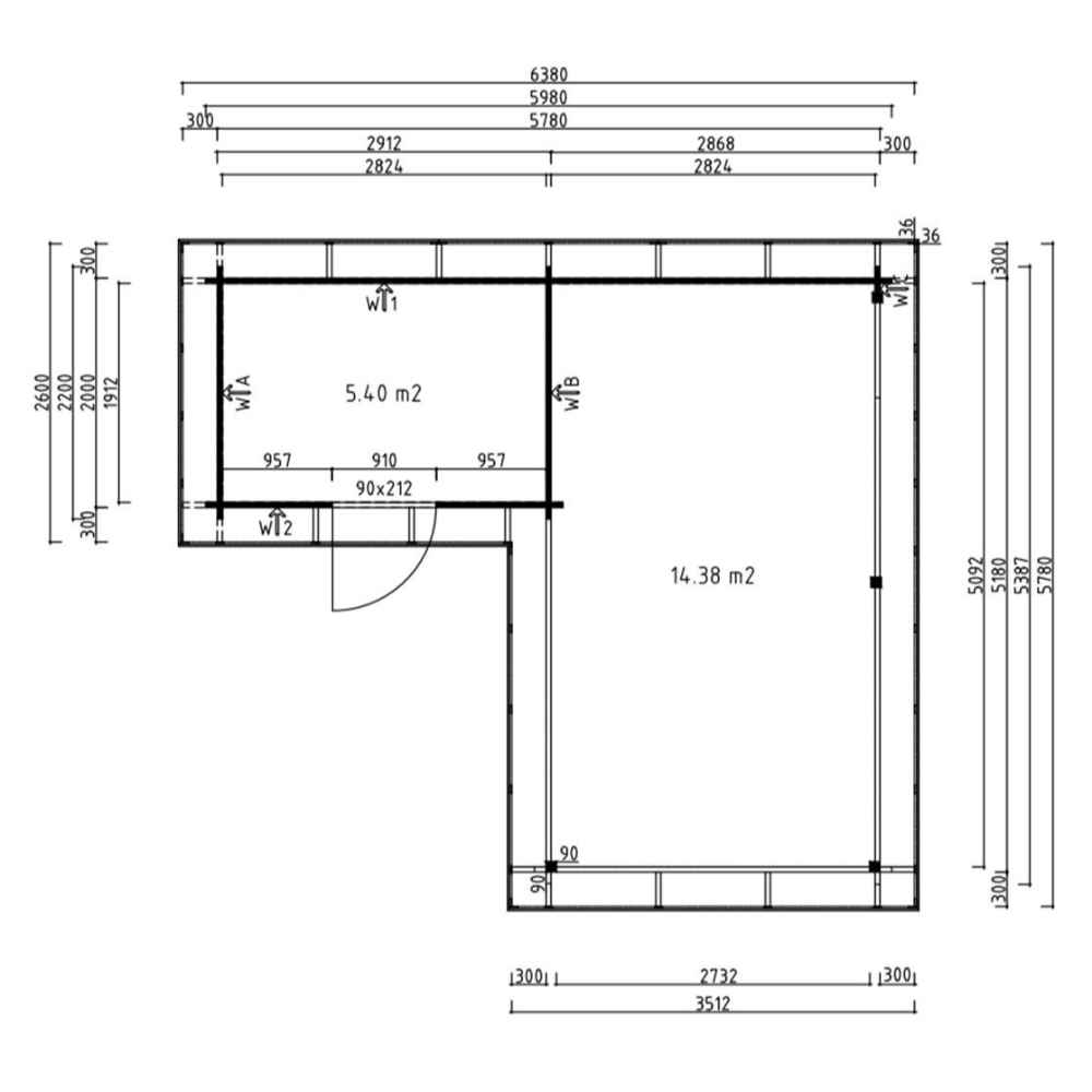 Technical floor plan illustrates the internal and external dimensions of the GardenHouse24 USA Carport Kampen 44 Garden Room