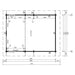 Technical floor plan of the GardenHouse24 USA Caddie 70A ALU ISO Garden Room, displaying detailed room measurements and dimensions