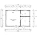 Technical floor plan with measurements illustrates the room divisions and dimensions of GardenHouse24 USA Henning 70 Garden Room
