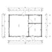 Technical floor plan with measurements illustrates the room divisions and dimensions of the GardenHouse24 USA Henning 70 Garden Room