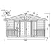 Technical front elevation drawing of the GardenHouse24 USA Nepean 44A Garden Room, showing detailed architectural elements including support beams and double doors