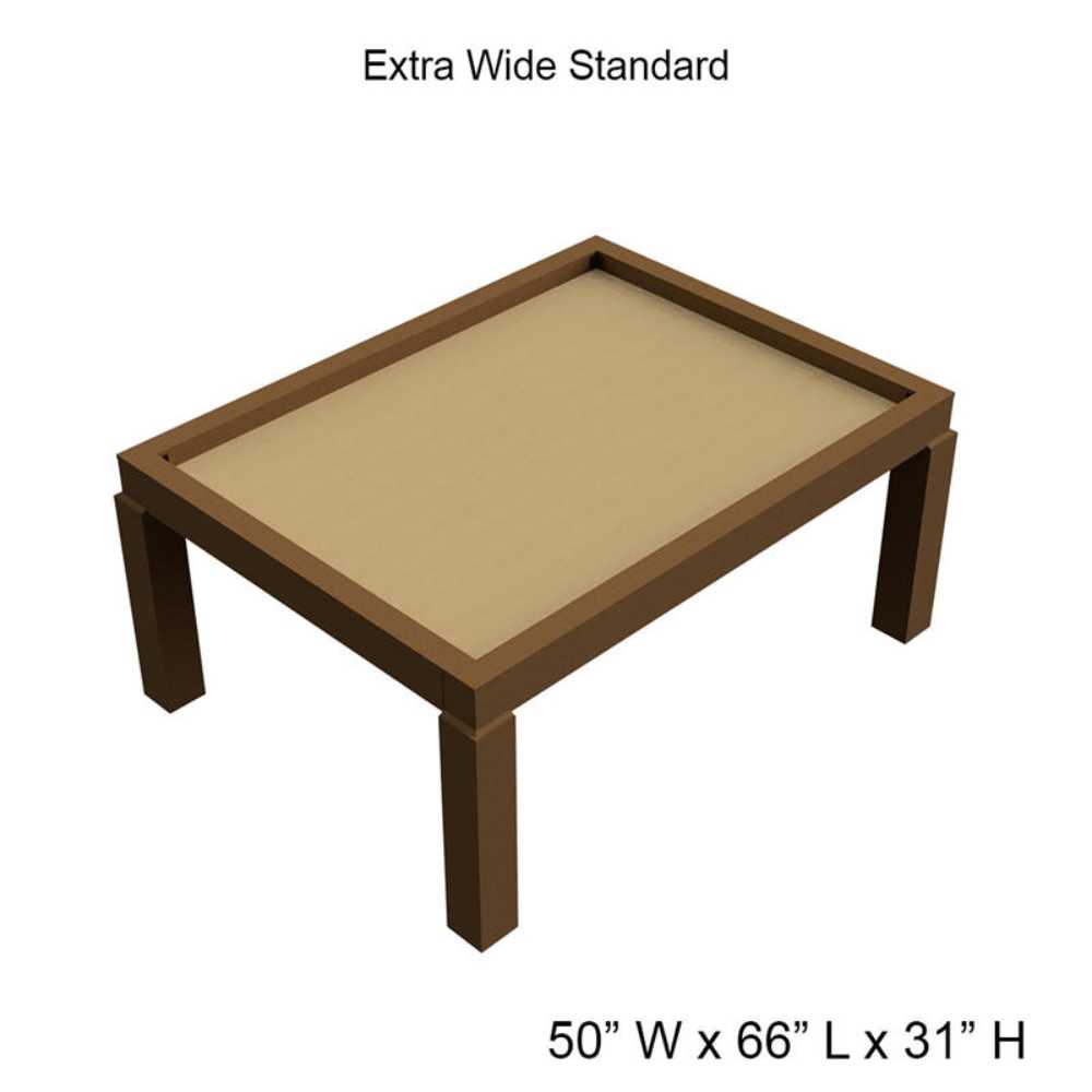 The Game Theory Tables Origins Modular Large Game Table in an Extra Wide Standard size offers dimensions of 50 inches wide, 66 inches long, and 31 inches high